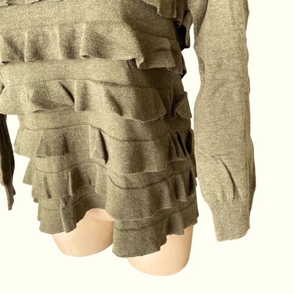 J. CREW Sweater Crew Neck Ruffled Tiers Cotton Wool Knit Olive Green Small - Picture 8 of 15